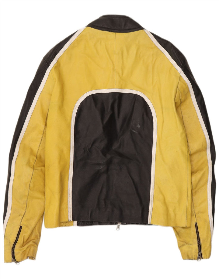 VINTAGE Chaqueta Racer de cuero para hombre IT 48 Cuero en bloque de color negro medio