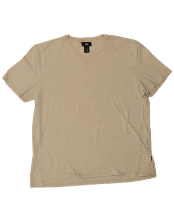 CALVIN KLEIN Camiseta Hombre Top XL Beige Rayas Algodón