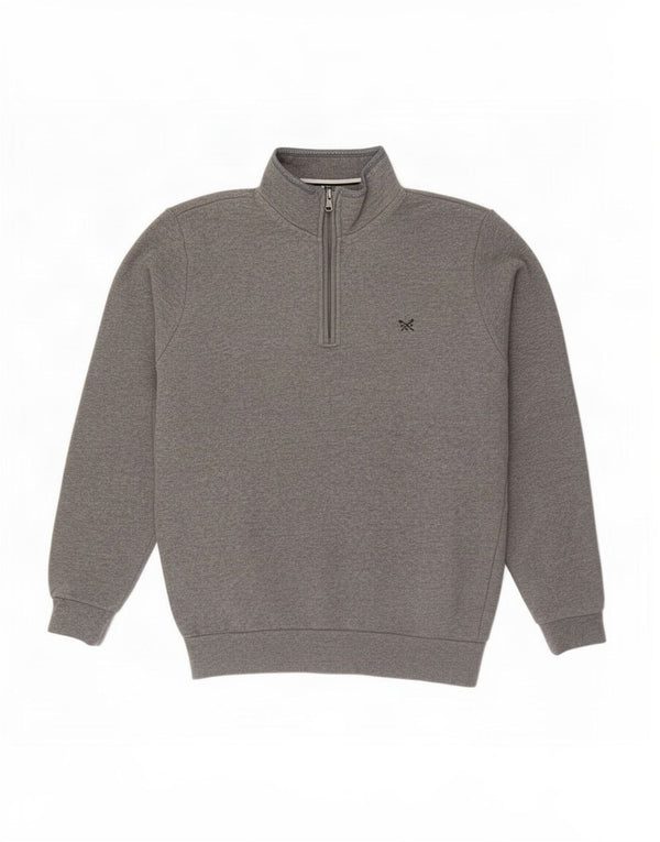 Crew Clothing Mens Zip Neck Sweatshirt Jumper Small Grey Cotton