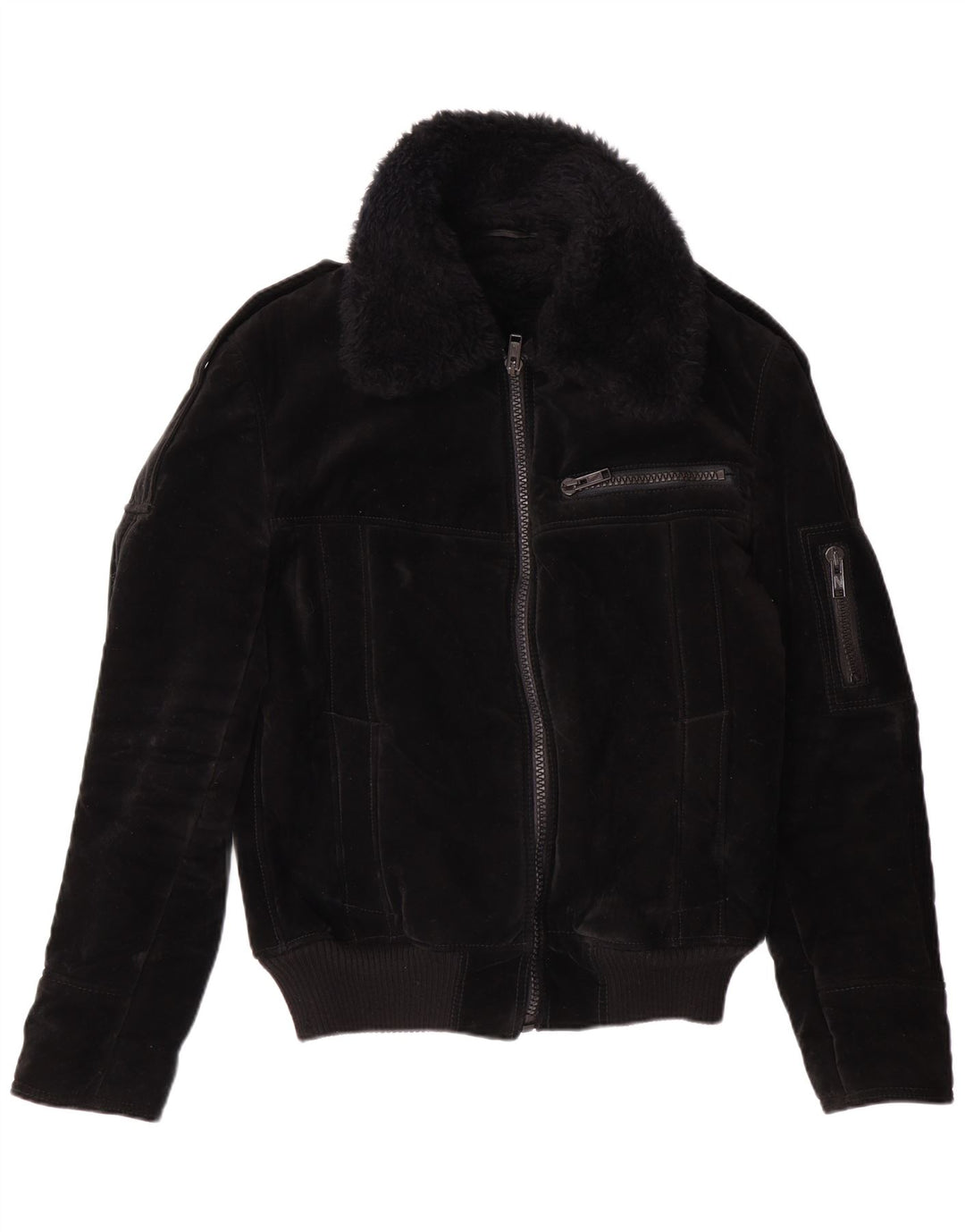 VINTAGE Chaqueta Sherpa para Mujer Reino Unido 12 Viscosa Negra Mediana