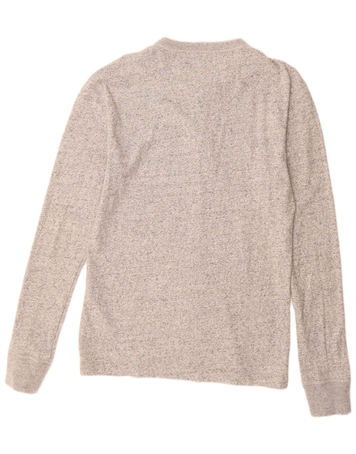 SUPERDRY Hombre Top de manga larga de algodón moteado gris medio