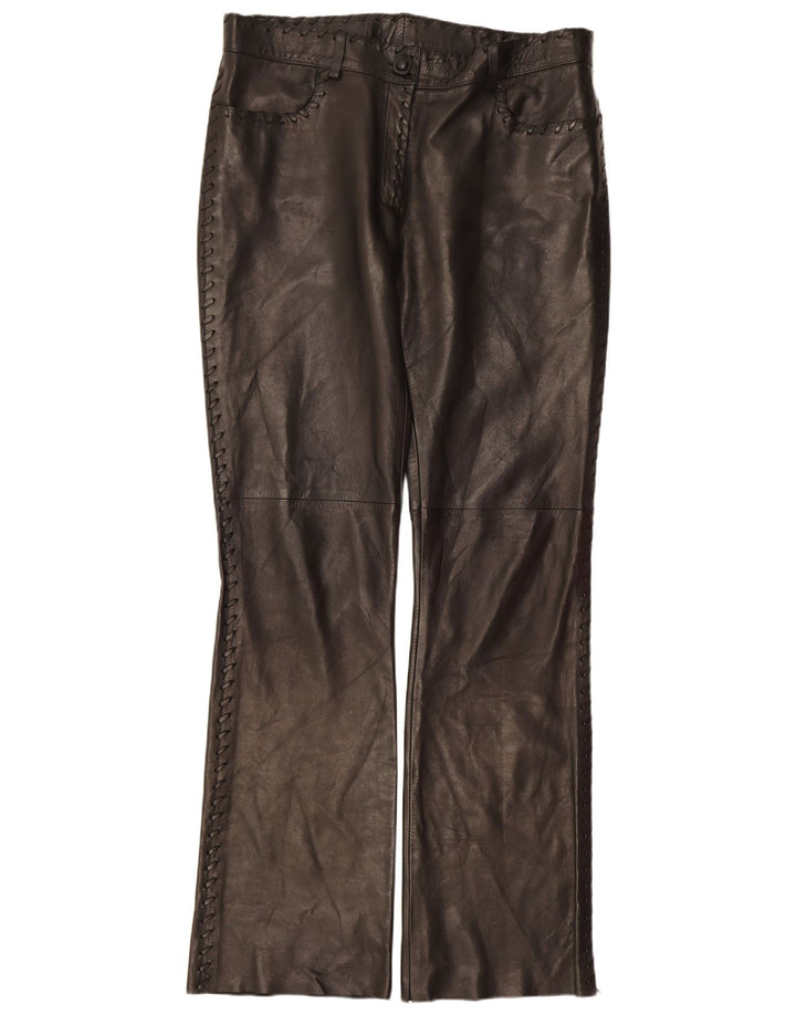 Vintage mujer bootcut cuero casual pantalones IT 42 Medio W32 L32 Negro
