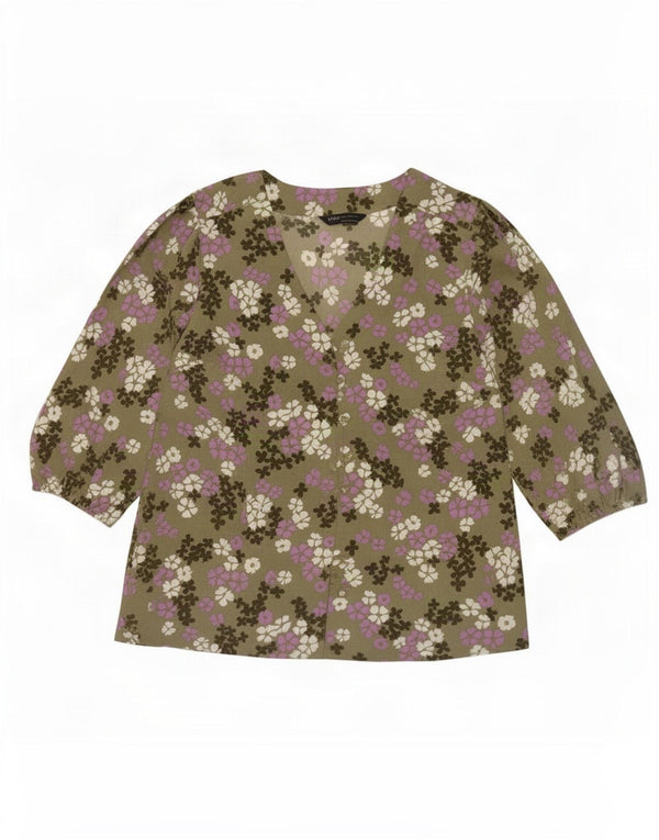 Marks & Spencer Blusa de manga 3/4 para mujer UK 42 Medium Khaki Floral