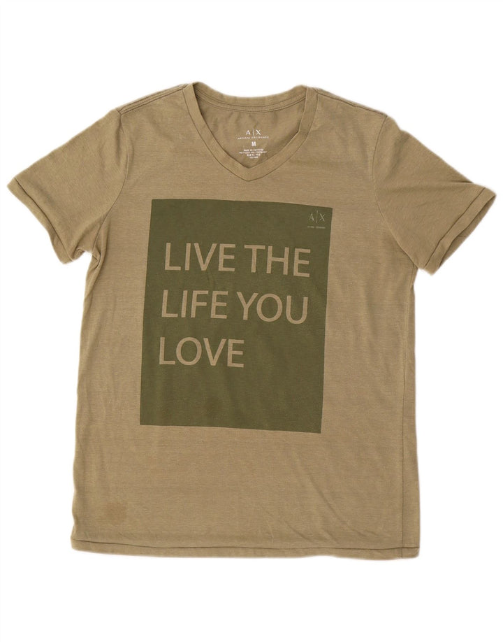 Armani Exchange Camiseta gráfica para hombre Top Medium Khaki Cotton