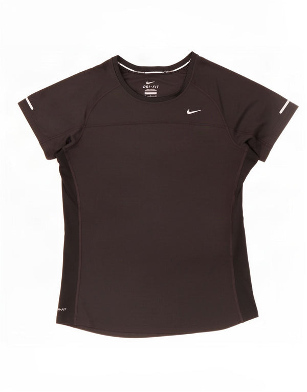Nike Mujer Dri Fit Camiseta Top UK 12 Mediano Negro Poliéster
