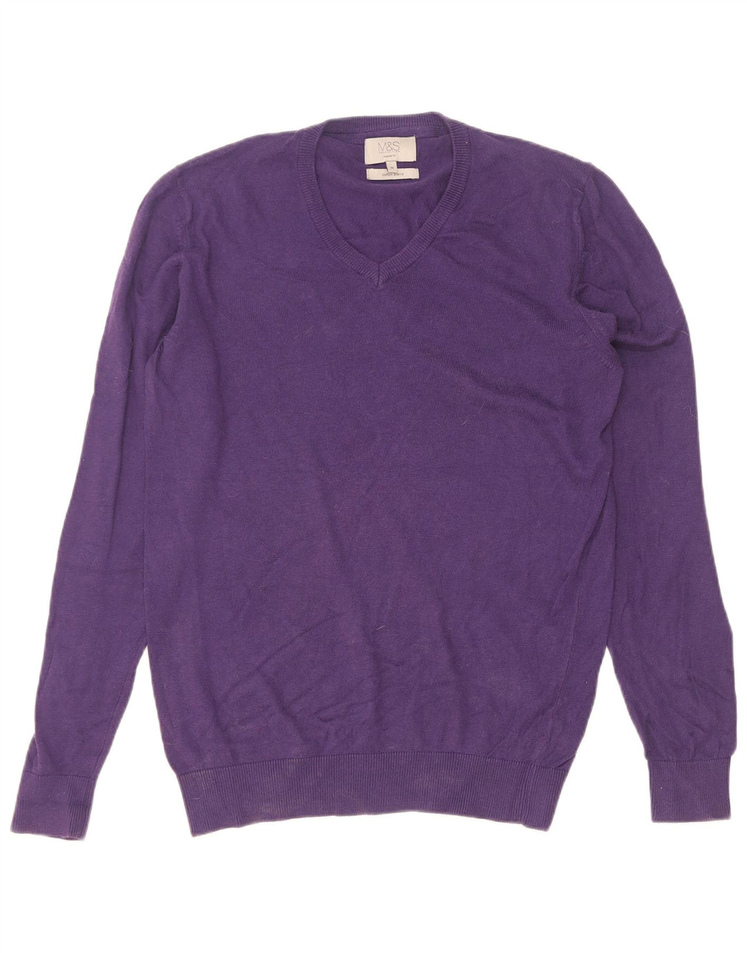 Marks & Spencer Jersey de corte regular con cuello en V para hombre de algodón morado medio