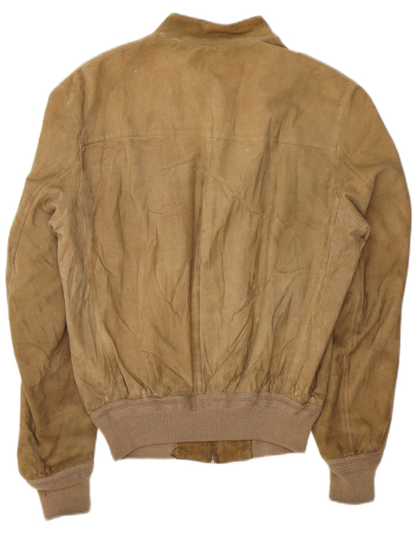 VINTAGE Chaqueta bomber de ante para hombre Reino Unido 38 Cuero beige medio