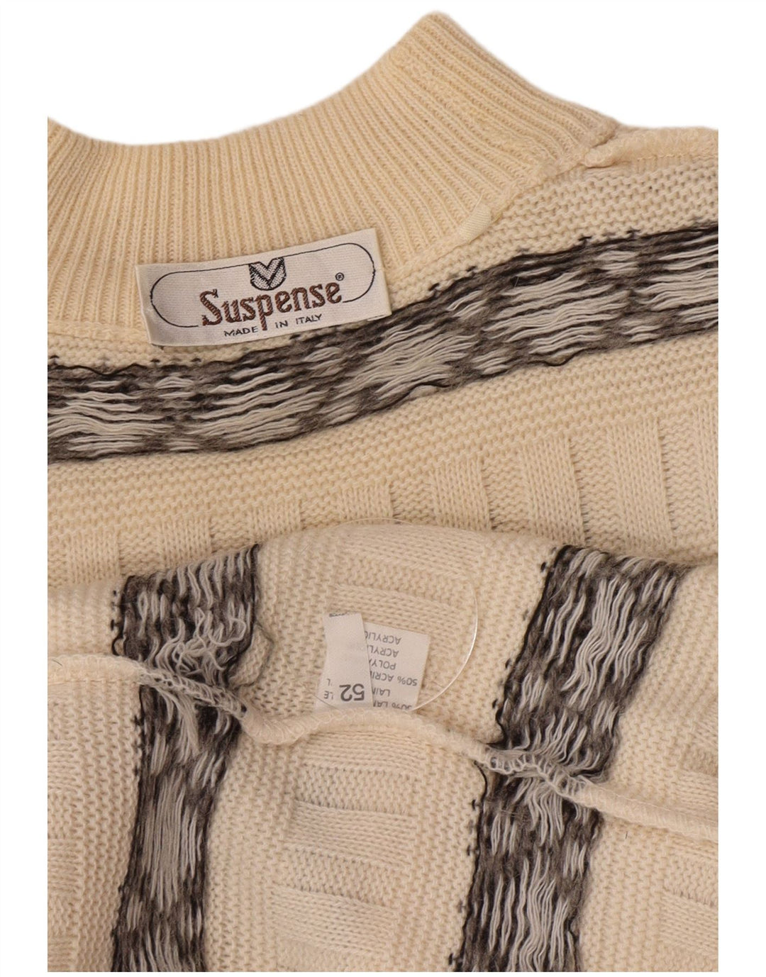 Suspense Jersey de cuello alto para hombre IT 52 Large Off White Lana a rayas