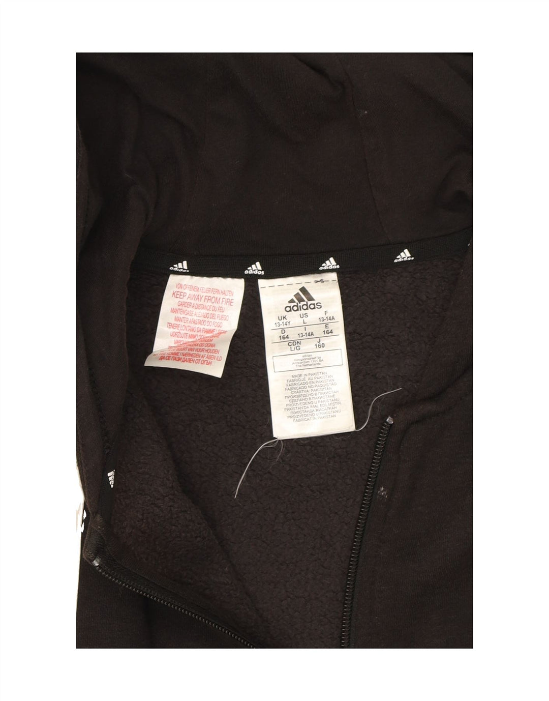 ADIDAS Boys Zip Hoodie Sweater 13-14 Years Black Polyester Vintage Adidas and Second-Hand Adidas from Messina Hembry 