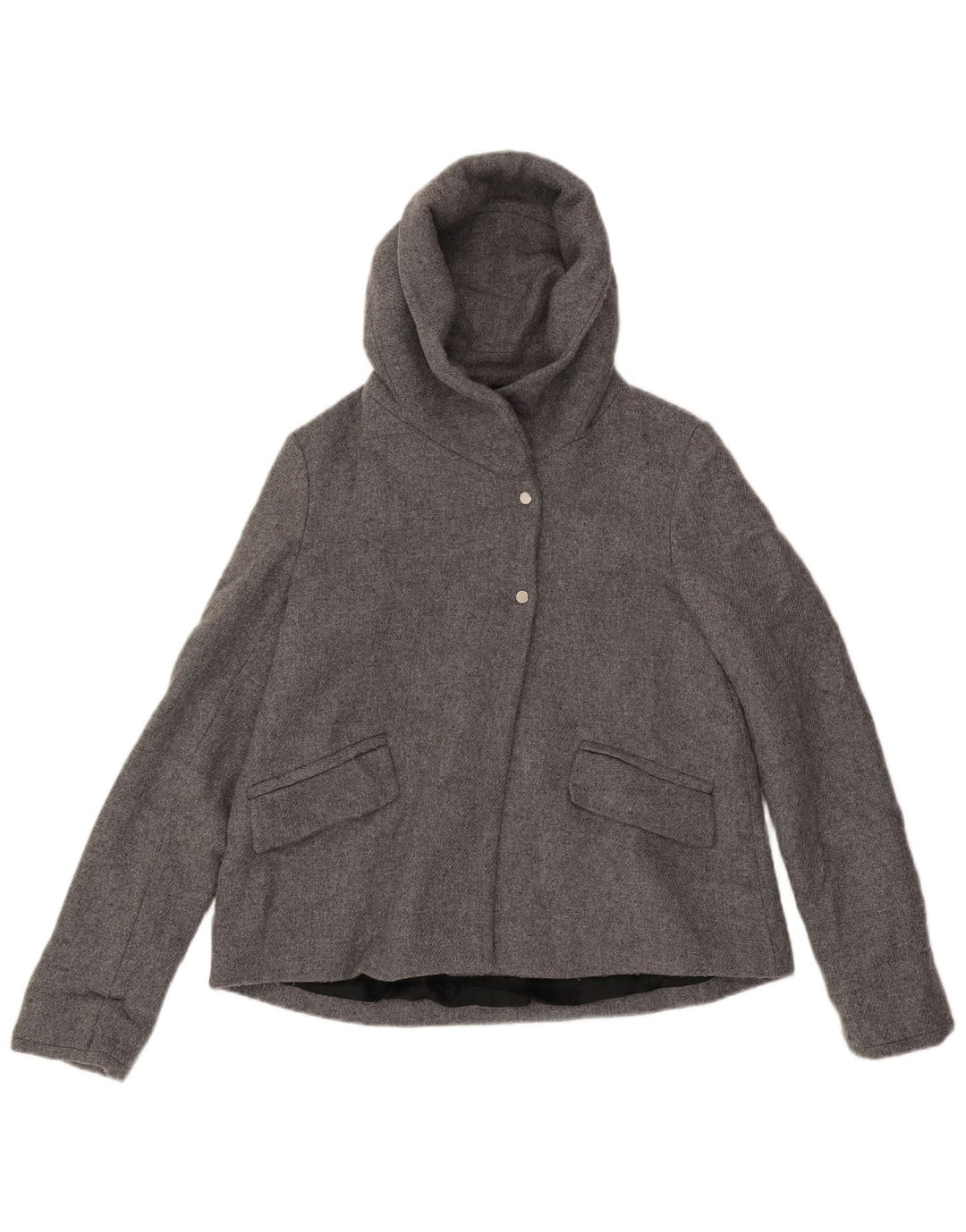 Zara Mujer Chaqueta Bomber Con Capucha UK 10 Small Gris Lana