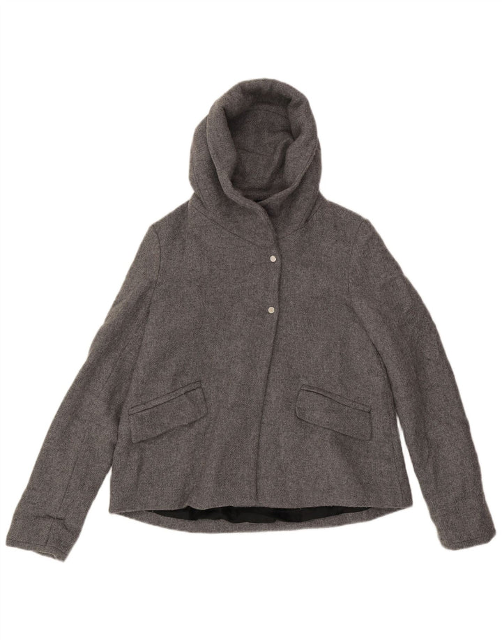 Zara Mujer Chaqueta Bomber Con Capucha UK 10 Small Gris Lana