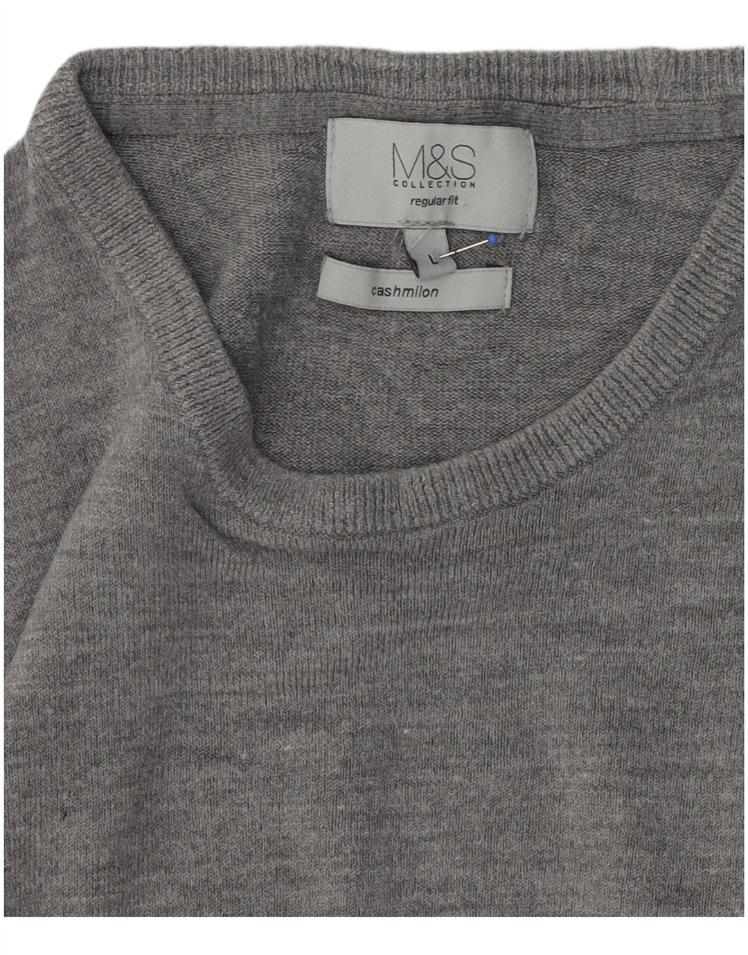 Marks & Spencer Suéter tipo jersey con cuello redondo y corte regular para hombre, talla grande, gris