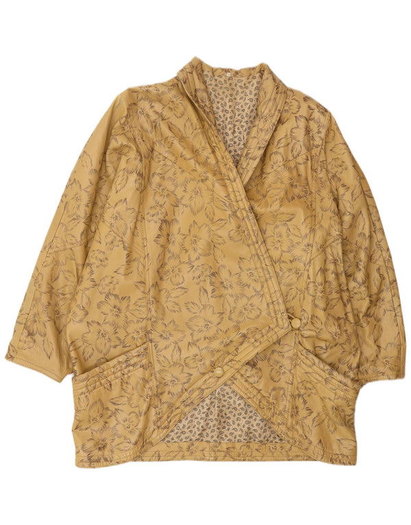VINTAGE Abrigo de cuero de gran tamaño para mujer EU 44 XL Beige Floral