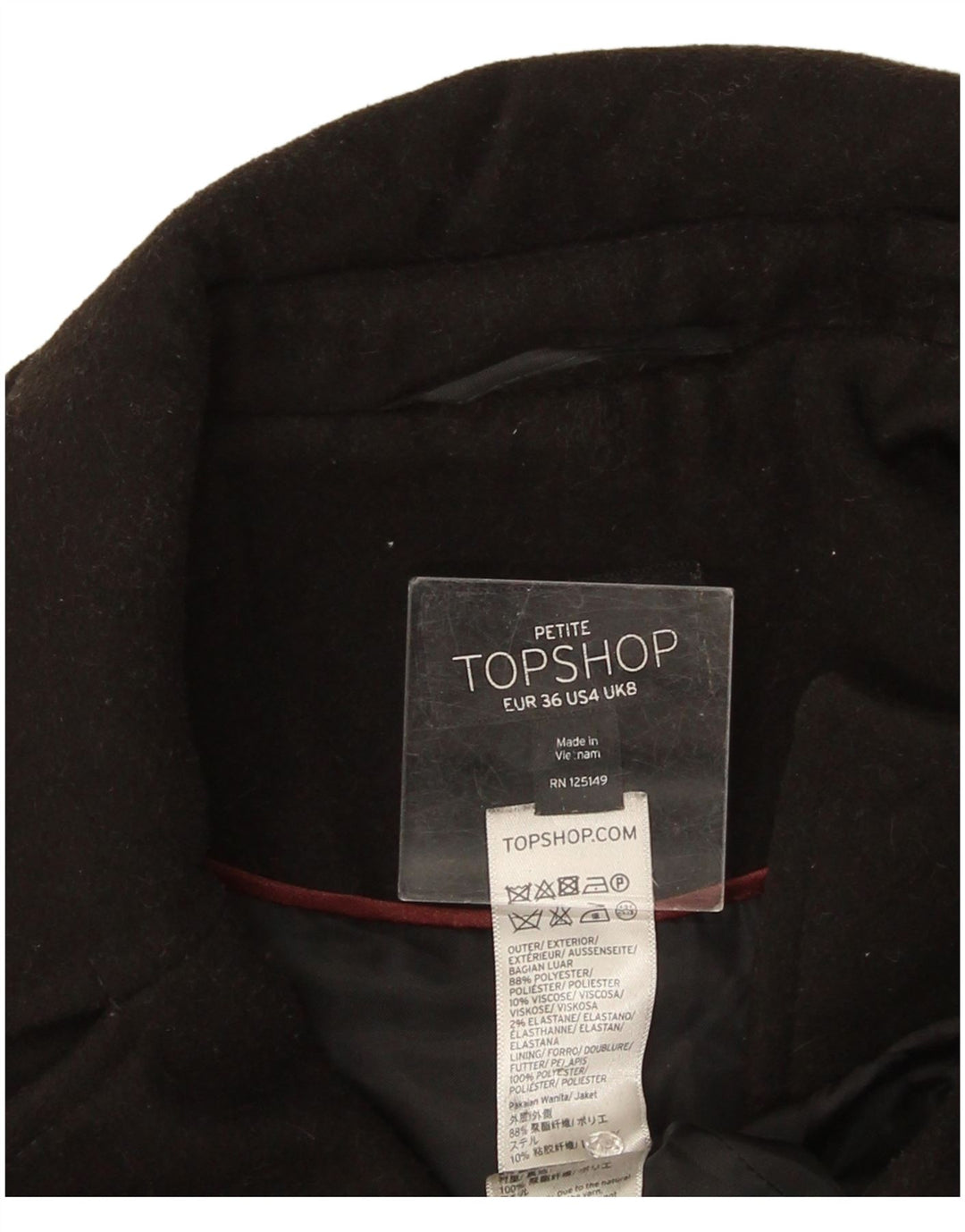 Topshop Abrigo para mujer Talla 8 Pequeño Poliéster negro
