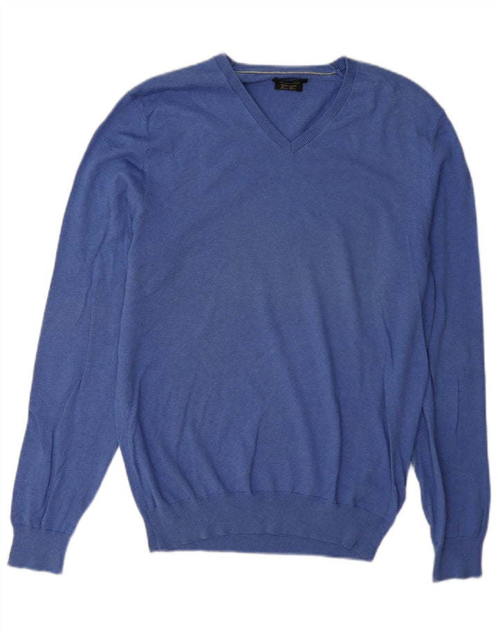 Jersey Massimo Dutti Hombre Cuello Pico Algodón Azul Medio