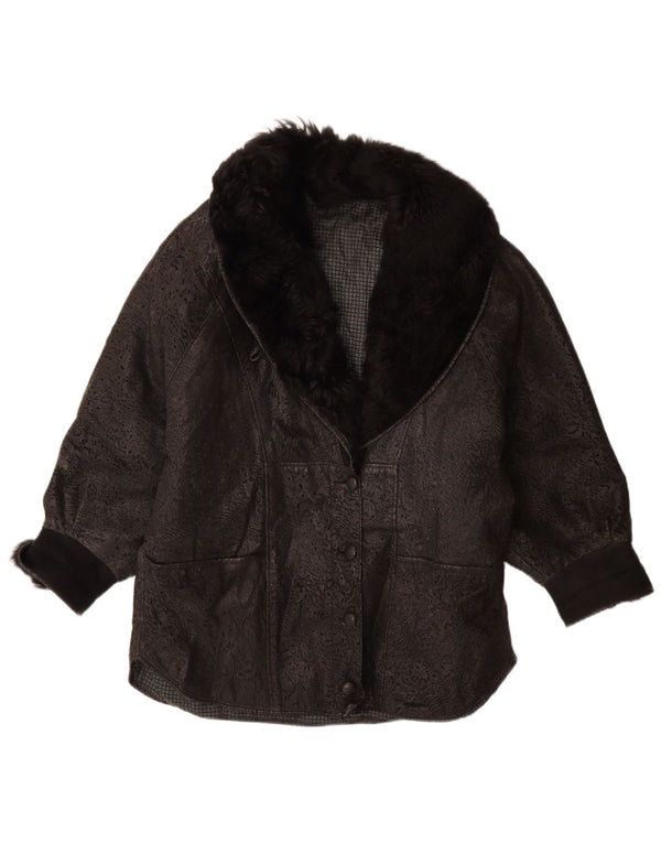 Vintage mujer chaqueta de cuero de gran tamaño IT 46 cuero negro grande