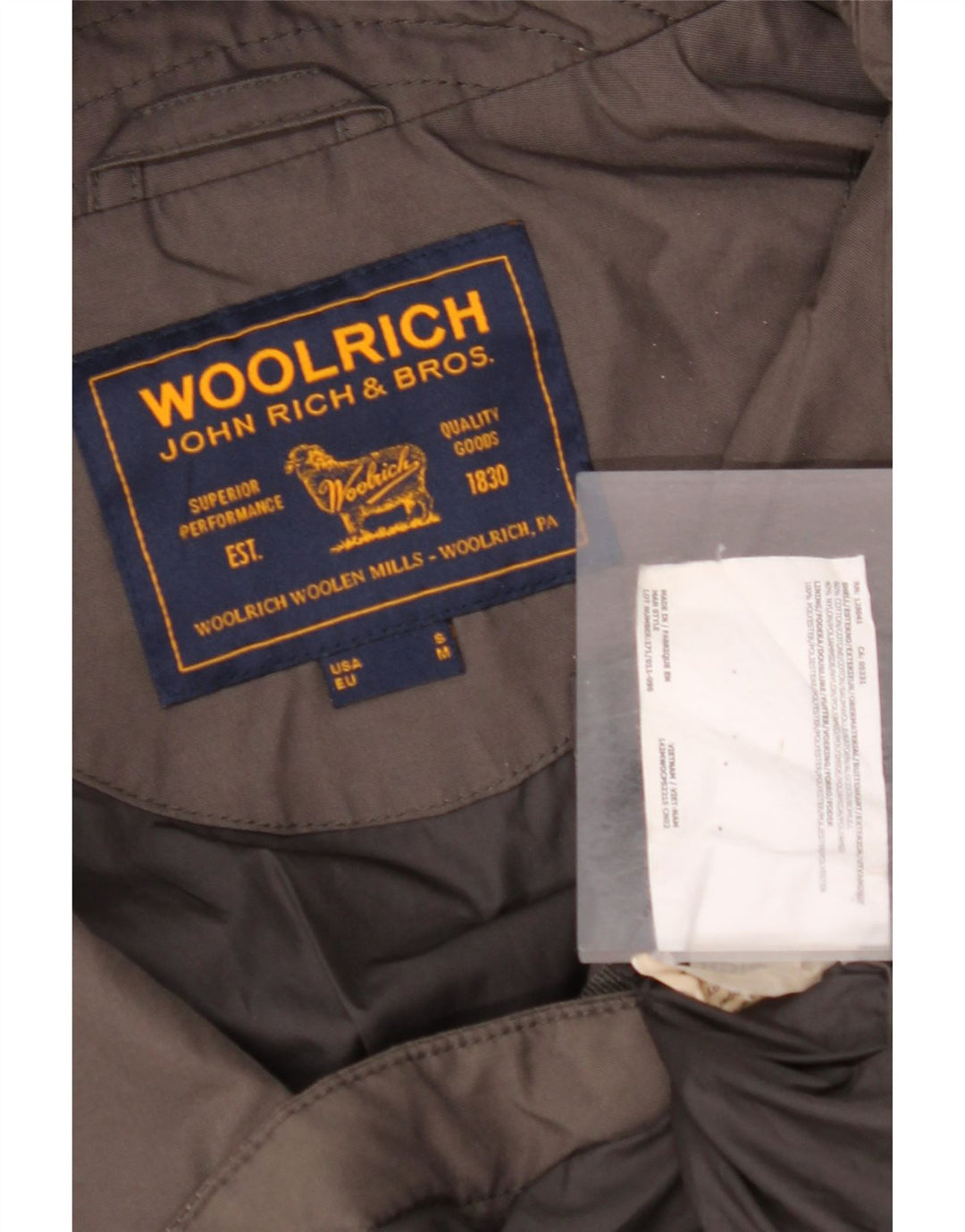 WOOLRICH Parka militar con capucha para hombre UK 38 Algodón marrón medio