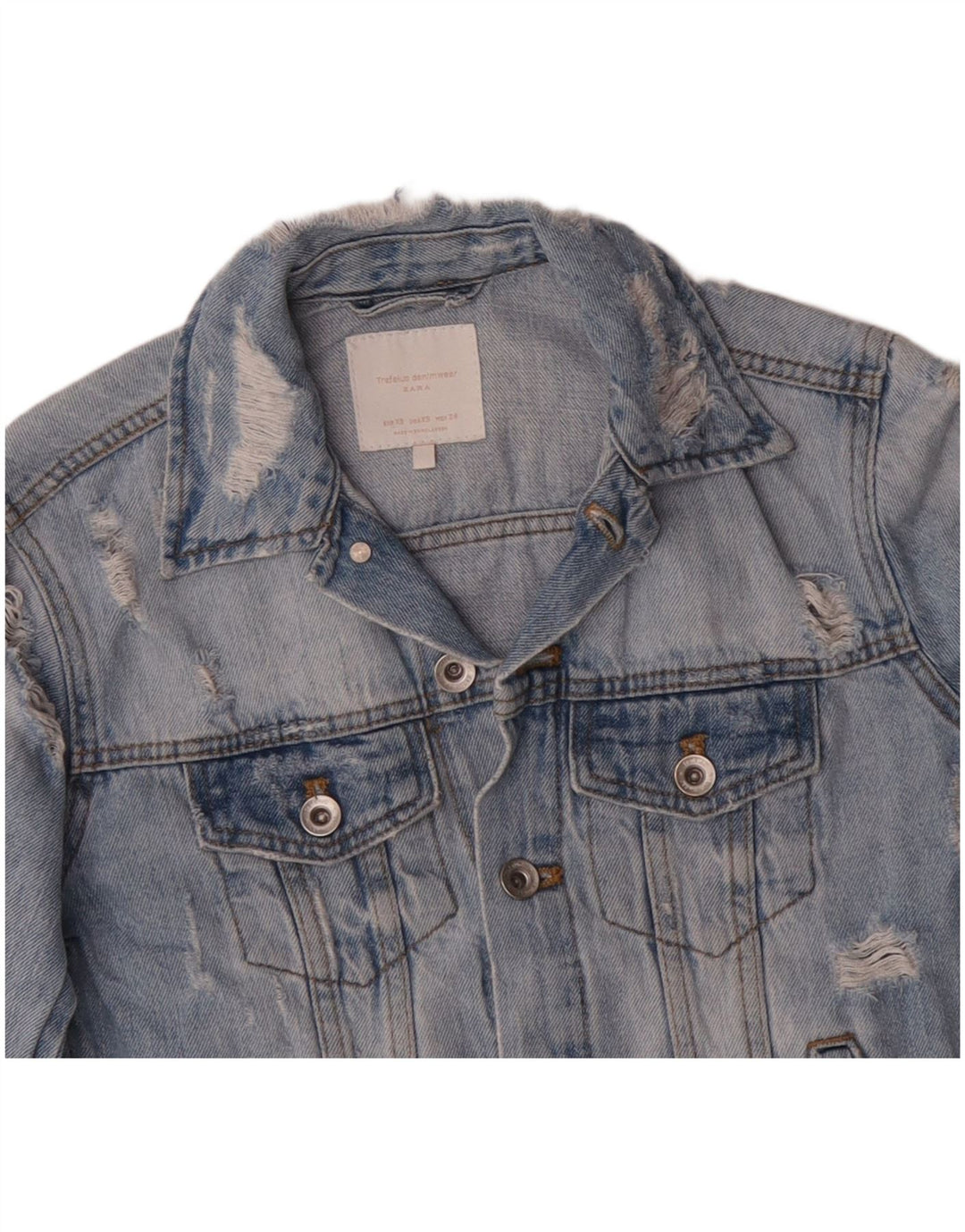 ZARA Mujer Chaqueta Vaquera Desgastada UK 6 XS Algodón Azul