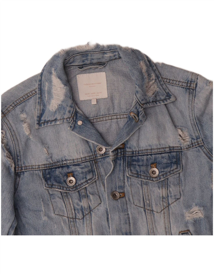 ZARA Mujer Chaqueta Vaquera Desgastada UK 6 XS Algodón Azul