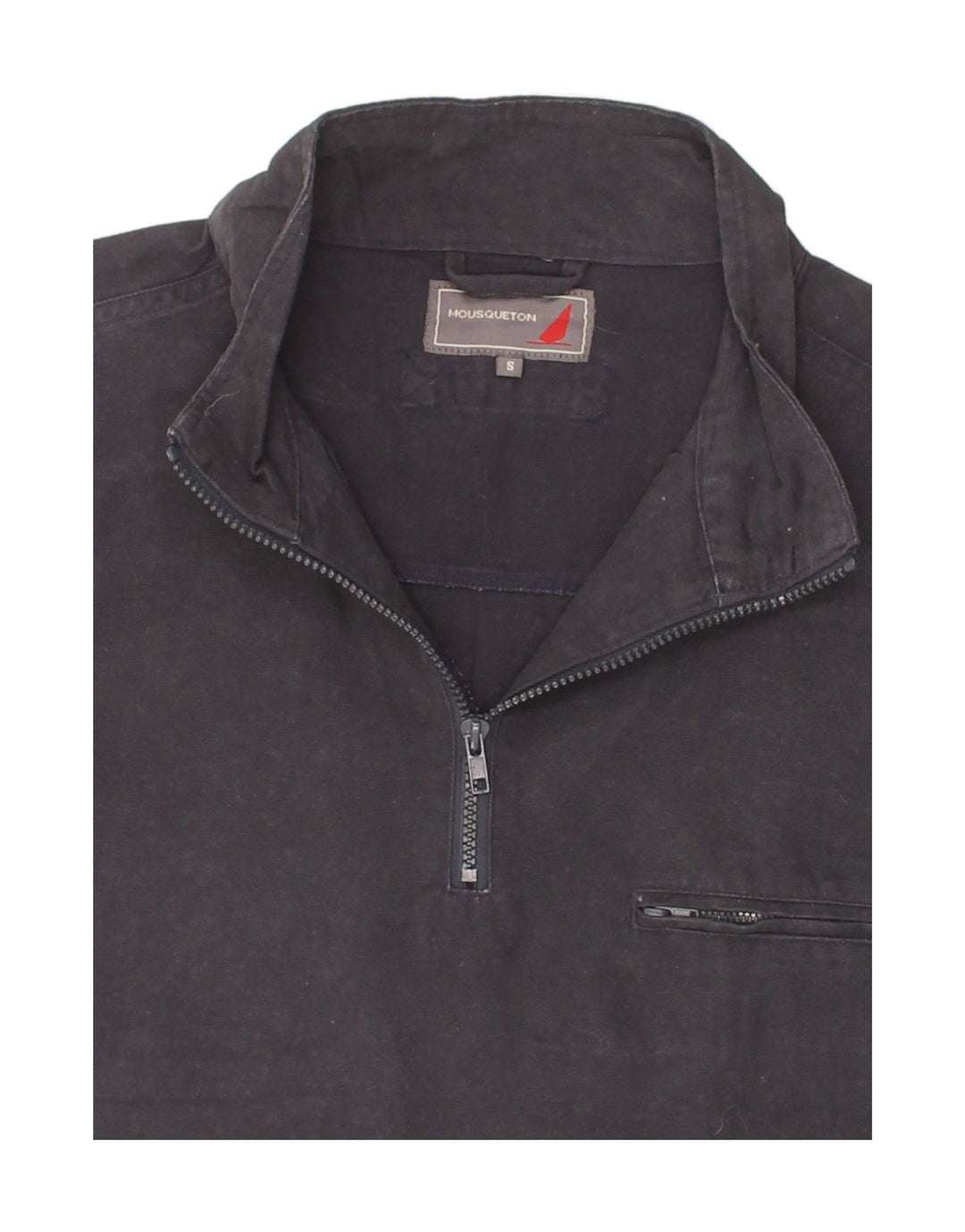 VINTAGE Mens Zip Neck Pullover Tracksuit Top Small Navy Blue Cotton Vintage Vintage and Second-Hand Vintage from Messina Hembry 