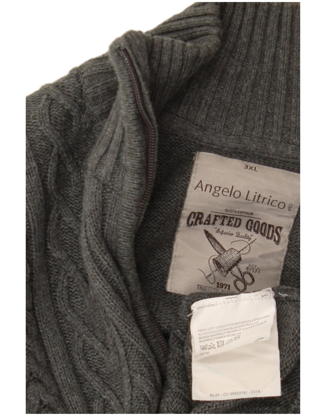 ANGELO LITRICO Suéter tipo cárdigan para hombre 3XL Algodón gris