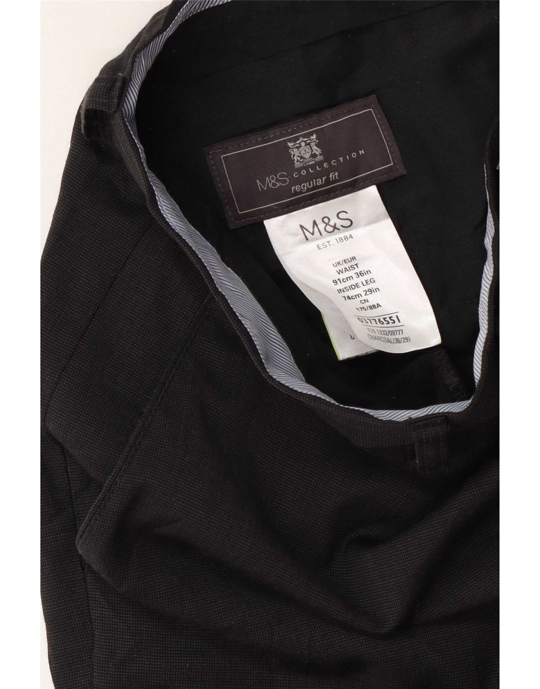 Marks & Spencer Pantalón de traje de corte regular para hombre W36 L29 Lana azul marino