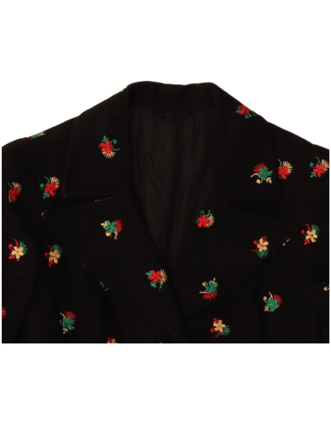 VINTAGE Mujer 4 Botones Blazer Chaqueta Reino Unido 10 Pequeño Negro Floral