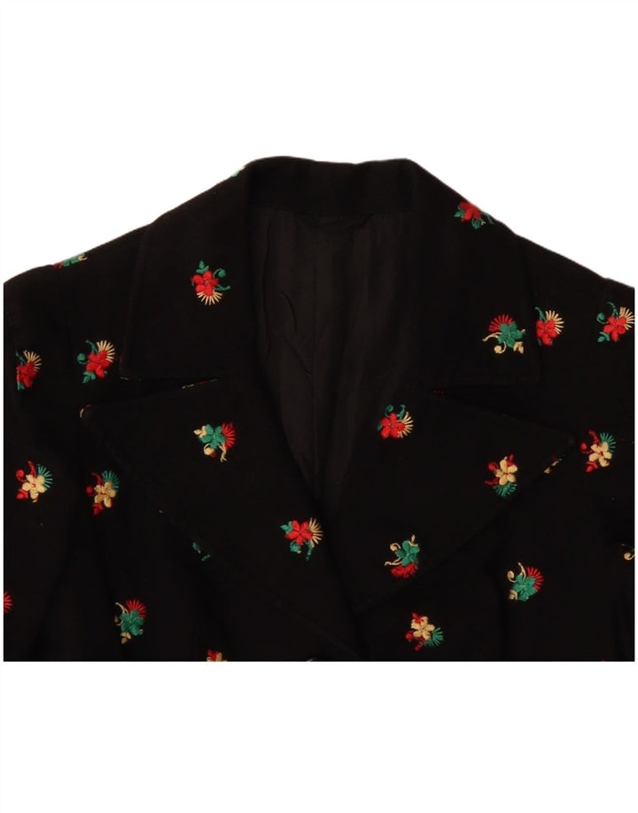 VINTAGE Mujer 4 Botones Blazer Chaqueta Reino Unido 10 Pequeño Negro Floral