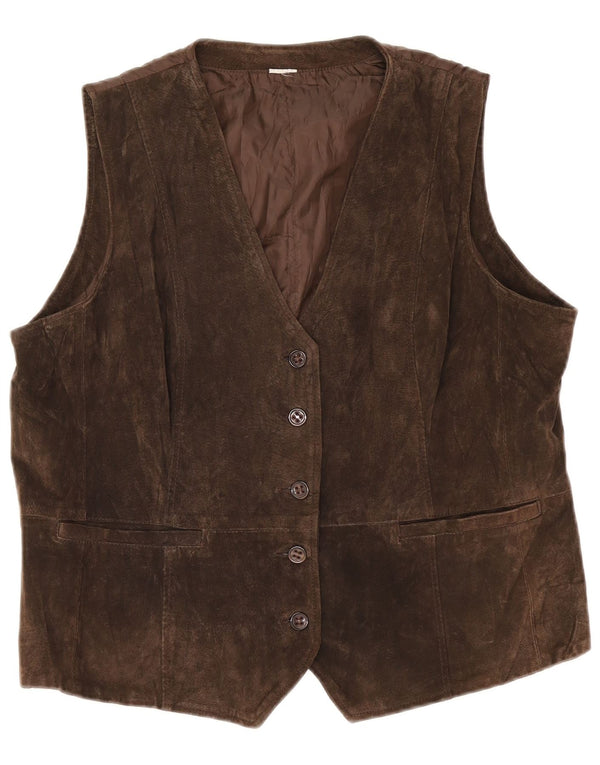 Vintage mujer ante chaleco Reino Unido 18 XL cuero marrón