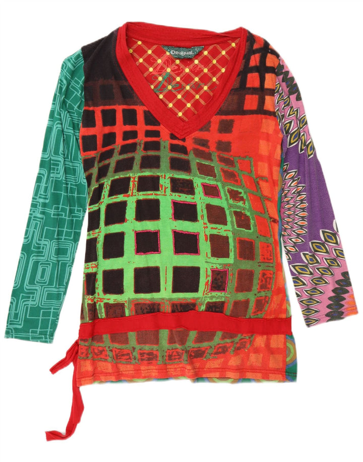 Desigual Top gráfico para mujer de manga larga UK 40 Grande Multicolor Geométrico