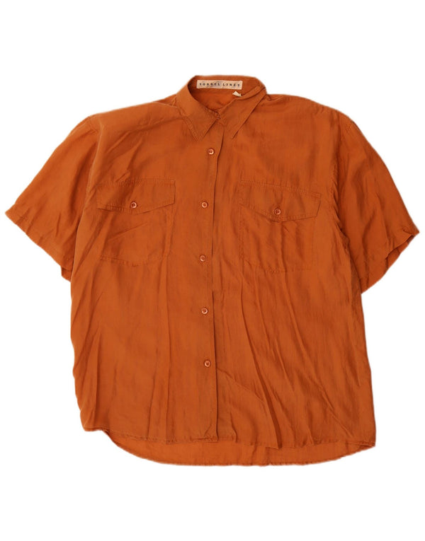Vintage mujer camisa de manga corta Reino Unido 14 seda marrón medio