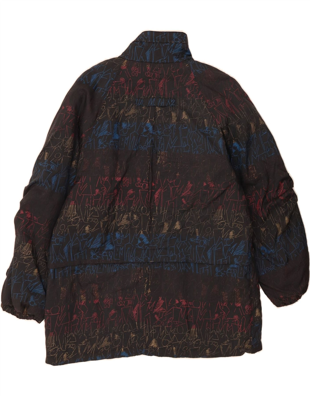 C&A Womens Abstract Pattern Windbreaker Coat UK 20 2XL Black Nylon Vintage C&A and Second-Hand C&A from Messina Hembry 