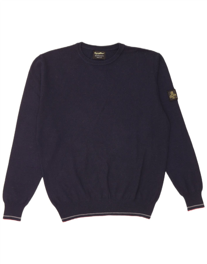 Refrigiwear Suéter tipo jersey con cuello redondo y corte regular para hombre, talla pequeña, azul marino