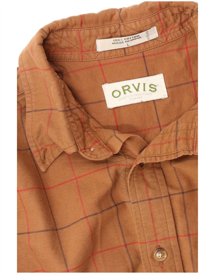 Camisa Orvis Hombre Grande Marrón Cuadros Algodón