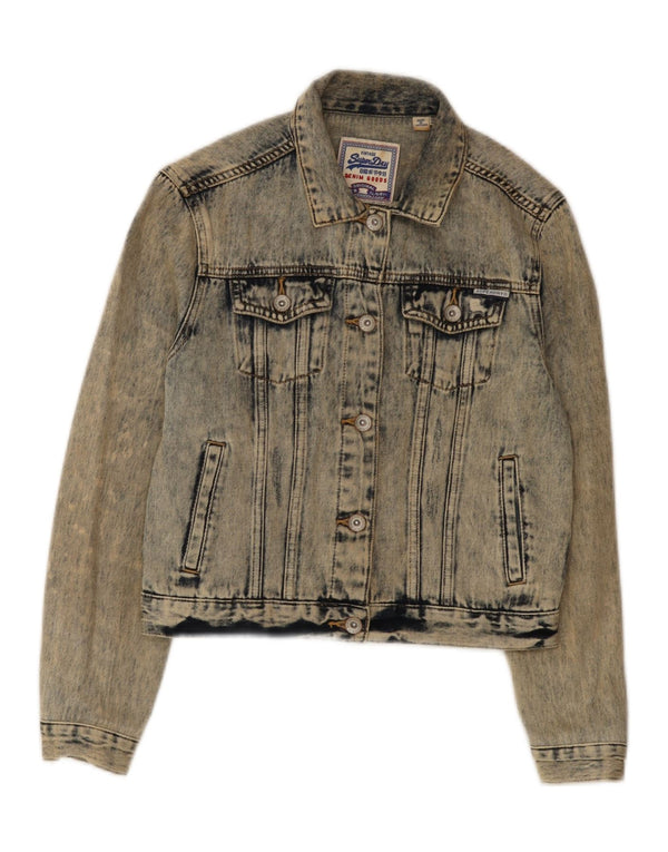 Superdry Chaqueta Vaquera Corta Con Lavado Ácido Desgastado Para Mujer UK 8 Small Azul