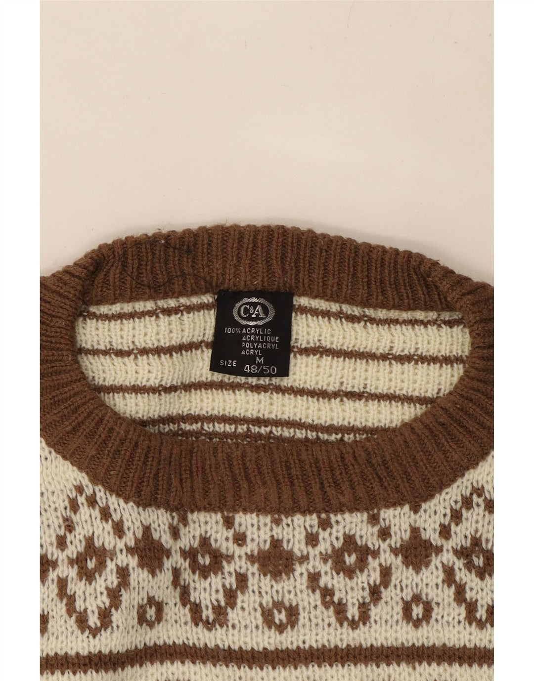 C & A Jersey de cuello redondo para hombre IT 48/50 Medium Beige Fair Isle
