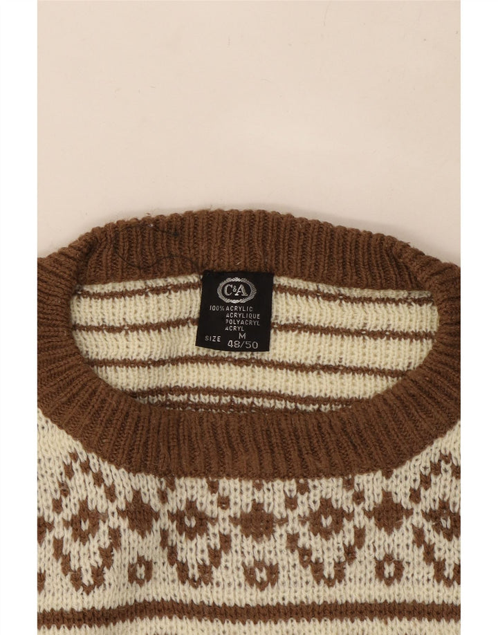 C & A Jersey de cuello redondo para hombre IT 48/50 Medium Beige Fair Isle