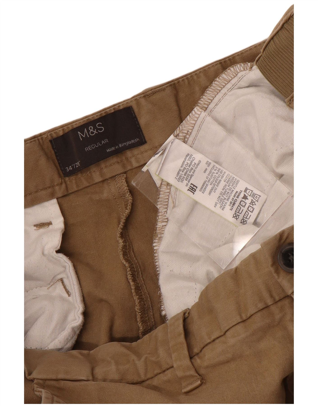 Marks & Spencer Pantalones chinos regulares para hombre W34 L29 Algodón marrón