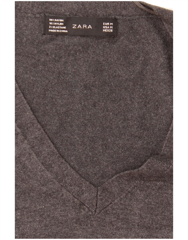 Zara - Jersey con cuello en V para mujer, talla 40, color gris medio