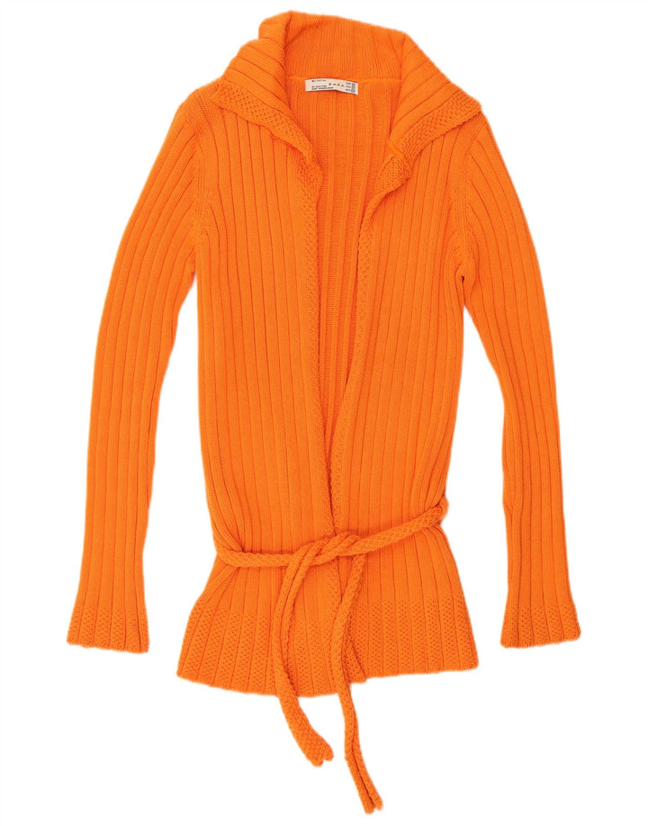 Zara Mujer Cárdigan Suéter UK 12 Medio Naranja Algodón