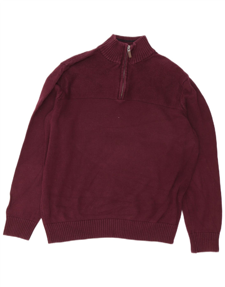 DOCKERS Suéter tipo jersey con cuello y cremallera para hombre, grande, color burdeos