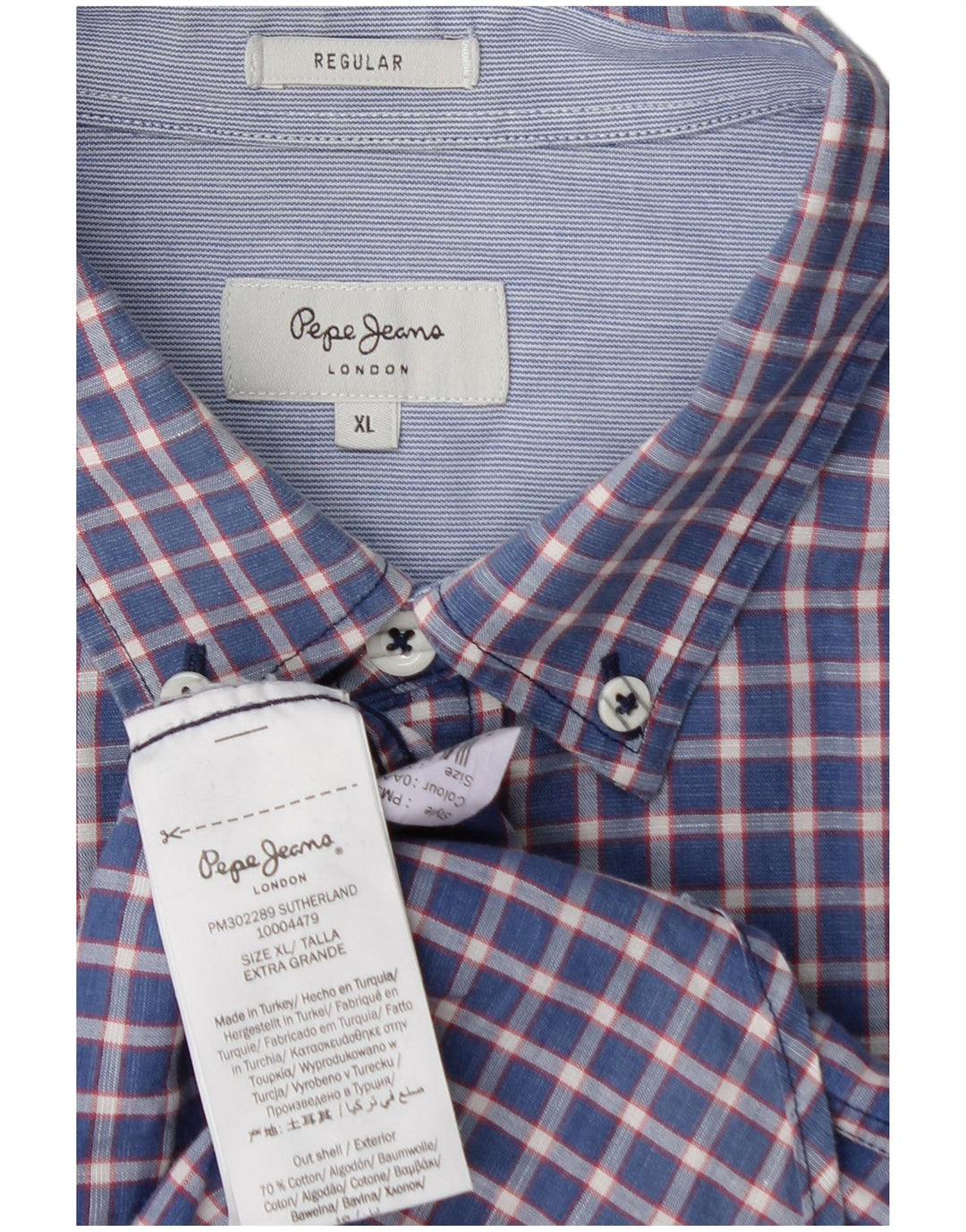 PEPE JEANS Camisa Hombre XL Azul Cuadros Algodón