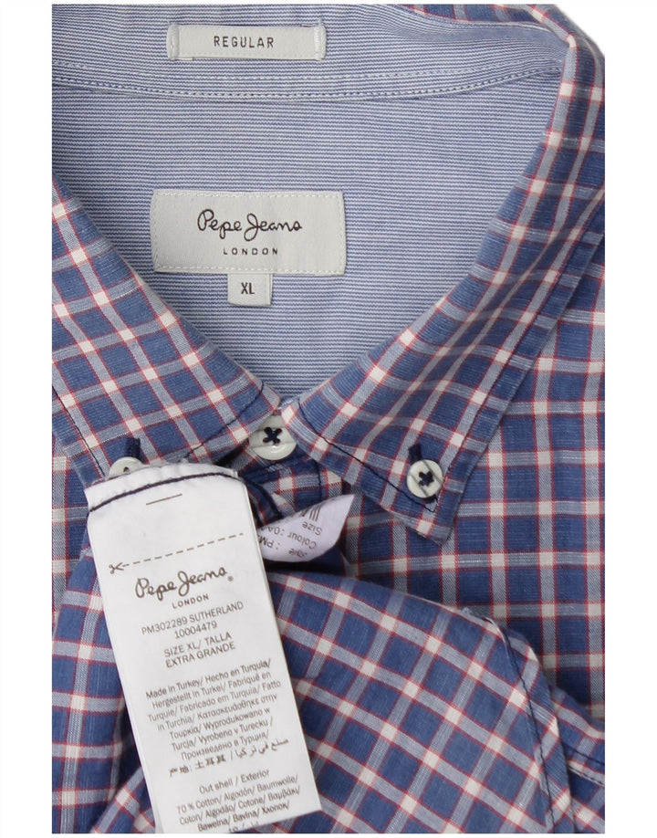 PEPE JEANS Camisa Hombre XL Azul Cuadros Algodón