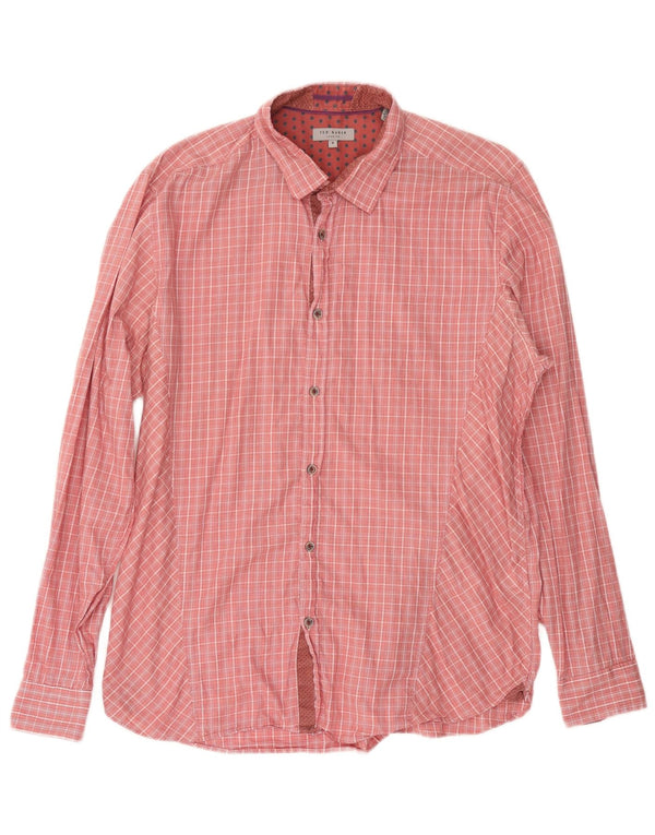 TED BAKER Camisa para hombre Talla 5 XL Algodón a cuadros rosa