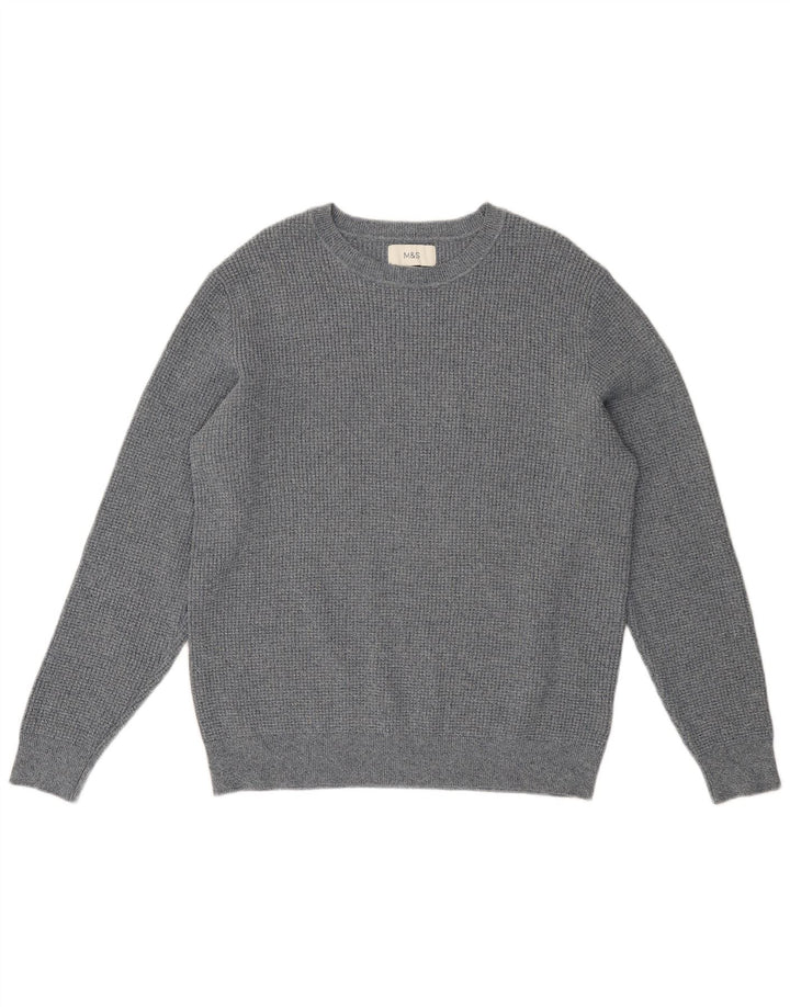 Marks & Spencer Jersey con cuello barco para hombre, talla grande, algodón moteado gris