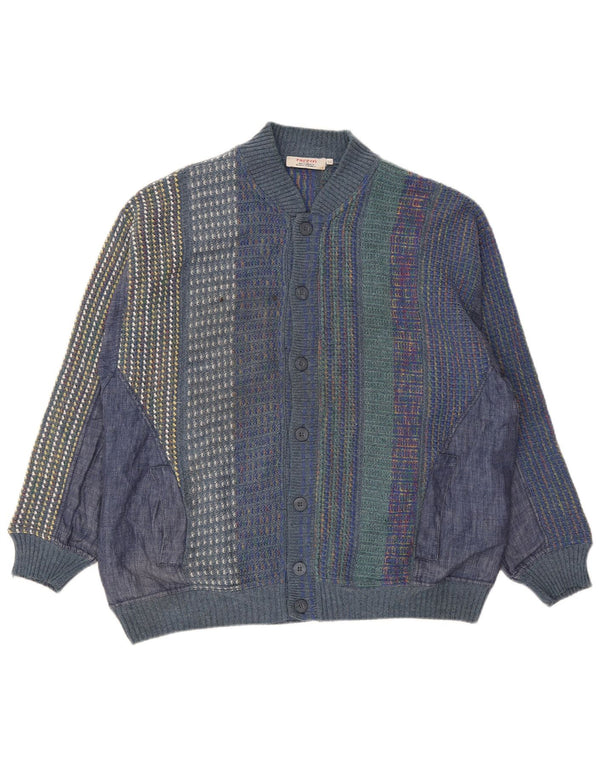 Vintage hombre Cardigan suéter IT 54 XL Acetato de rayas azul marino