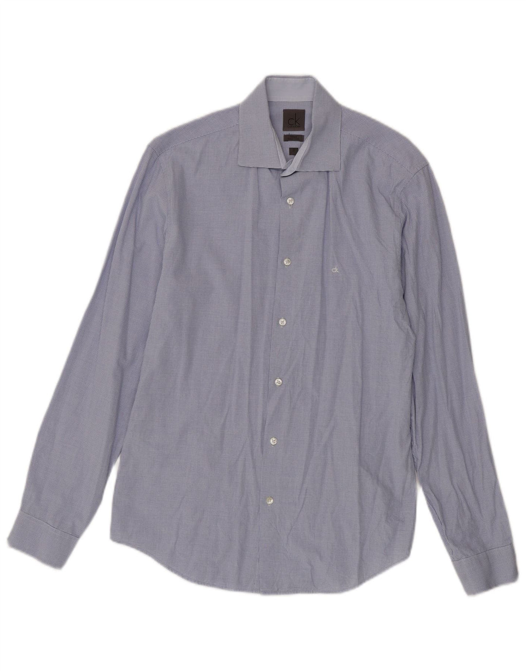 Calvin Klein Camisa ajustada para hombre Talla 38 15 Algodón a cuadros azul mediano