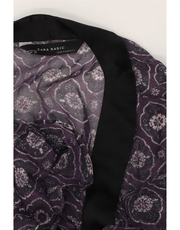Zara Mujer Blusa Cruzada Transparente Top UK 42 Medio Púrpura Geométrico
