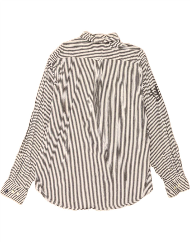 NAUTICA Mens Graphic Shirt Large Grey Striped Cotton Vintage Nautica and Second-Hand Nautica from Messina Hembry 
