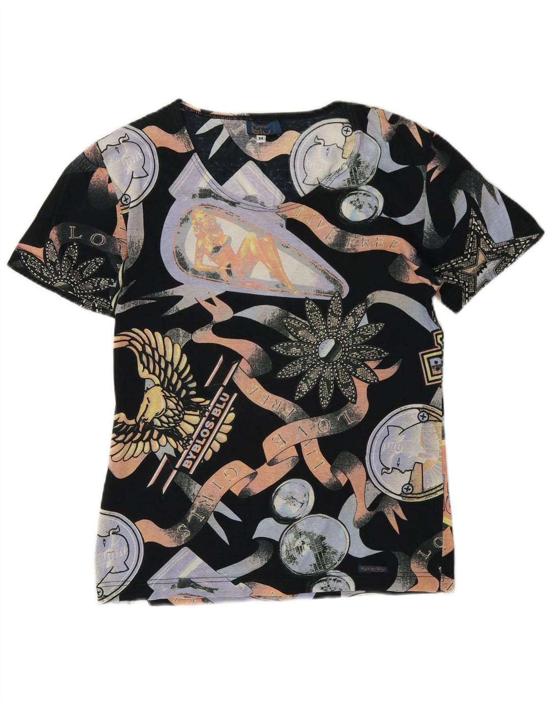 Byblos Camiseta gráfica para mujer Top UK 40 Mediano Algodón multicolor